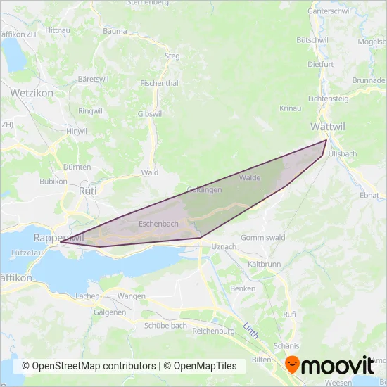 Busbetrieb Rapperswil-Eschenbach-Rüti ZH coverage area map
