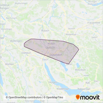 Carte de la zone de couverture de Verkehrsbetriebe Glattal