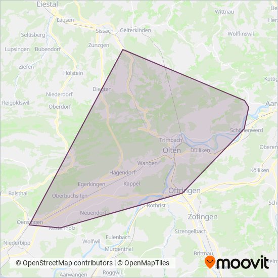 Carte de la zone de couverture de Busbetrieb Olten-Gösgen-Gäu