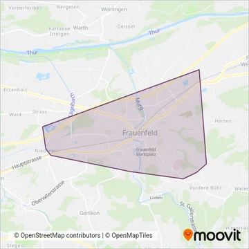 Carte de la zone de couverture de Stadtbus Frauenfeld