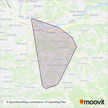 Carte de la zone de couverture de Autobus AG Liestal