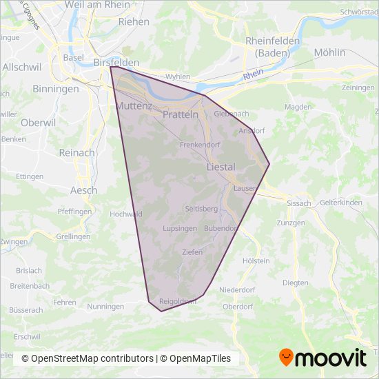 Autobus AG Liestal coverage area map