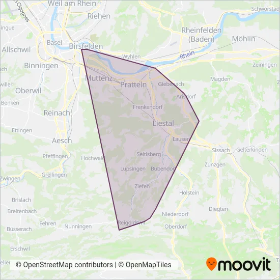 Autobus AG Liestal coverage area map