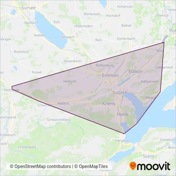 Carte de la zone de couverture de Verkehrsbetriebe Luzern AG (Bus)