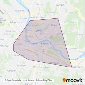 Basler Verkehrsbetriebe (Tram) coverage area map