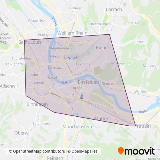 Carte de la zone de couverture de Basler Verkehrsbetriebe