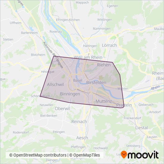 Carte de la zone de couverture de Basler Verkehrsbetriebe