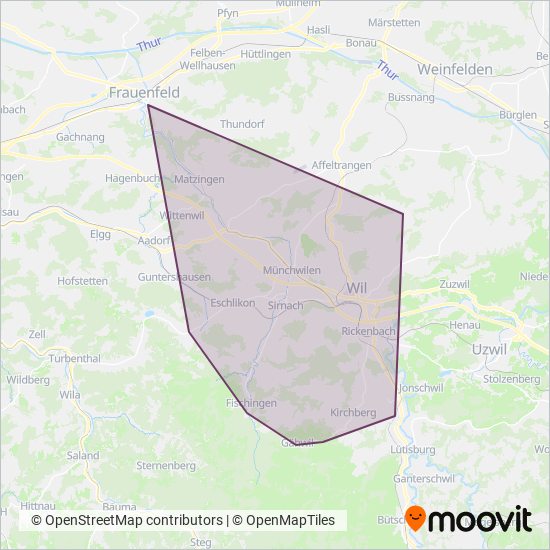 Bus Ostschweiz (Wil) coverage area map