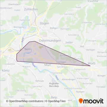 Städtische Verkehrsbetriebe Bern (Tram) coverage area map