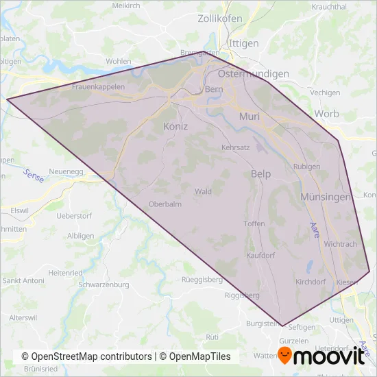 Städtische Verkehrsbetriebe Bern (Bus) coverage area map