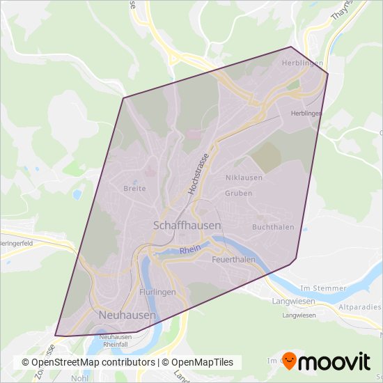 Verkehrsbetriebe Schaffhausen coverage area map