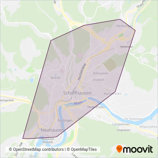 Verkehrsbetriebe Schaffhausen coverage area map