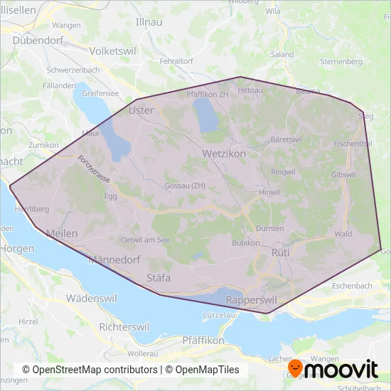 Verkehrsbetriebe Zürichsee und Oberland coverage area map