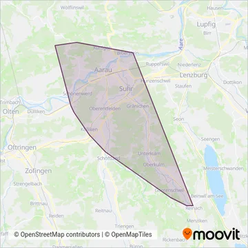 Carte de la zone de couverture de Busbetrieb Aarau