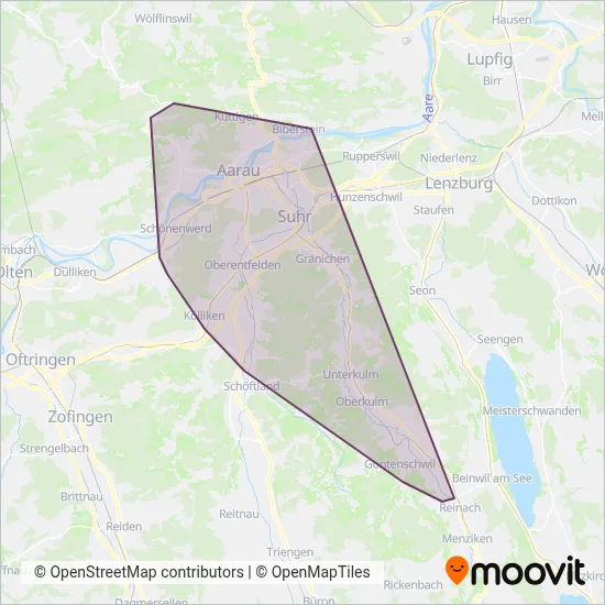 Carte de la zone de couverture de Busbetrieb Aarau