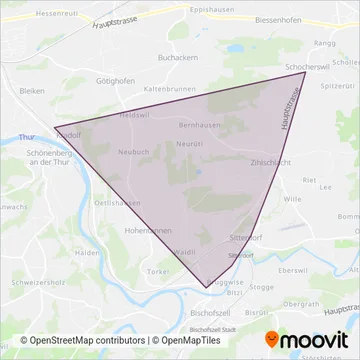 Carte de la zone de couverture de BUS Oberthurgau AG