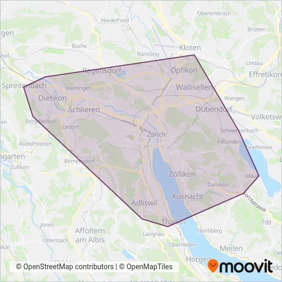 Verkehrsbetriebe Zürich (Bus) coverage area map