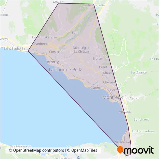 Transports publics Vevey-Montreux-Chillon-Villeneuve coverage area map