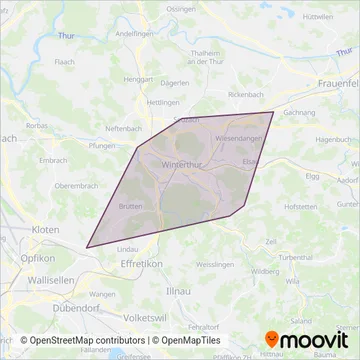 Carte de la zone de couverture de Stadtbus Winterthur