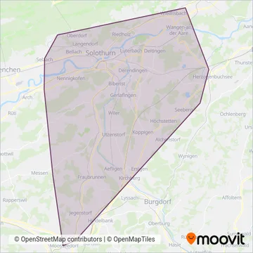 Carte de la zone de couverture de Busbetrieb Solothurn und Umgebung