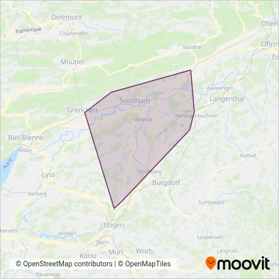 Busbetrieb Solothurn und Umgebung coverage area map