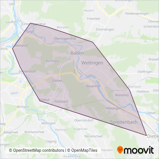 Regionale Verkehrsbetriebe Baden-Wettingen coverage area map