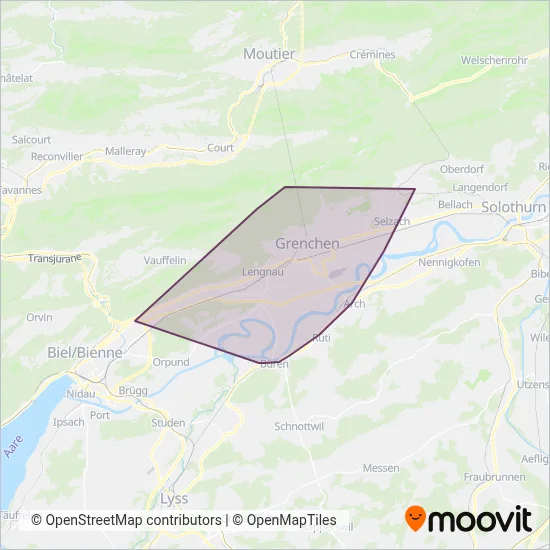 Busbetrieb Grenchen und Umgebung coverage area map