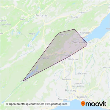 Carte de la zone de couverture de Transports Vallée de Joux-Yverdon-Ste-Croix (Bus)