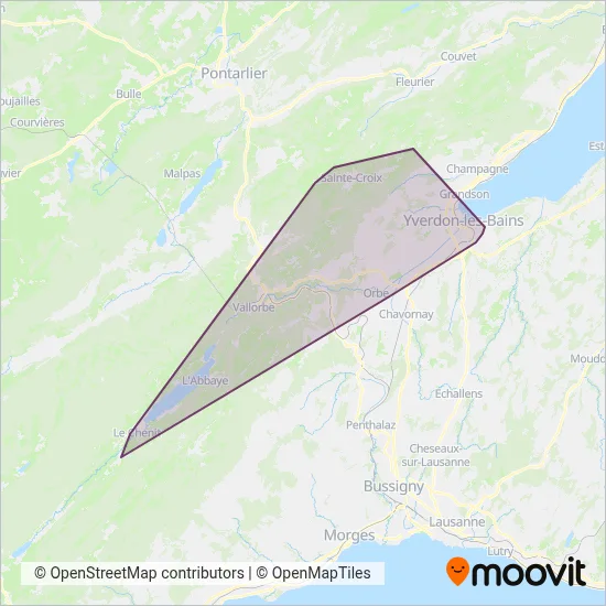 Transports Vallée de Joux-Yverdon-Ste-Croix (Bus) coverage area map