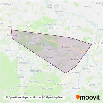 Carte de la zone de couverture de Regiobus Gossau SG