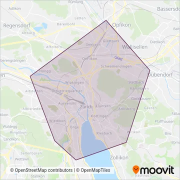 Carte de la zone de couverture de Verkehrsbetriebe Zürich INFO+ (Tram)