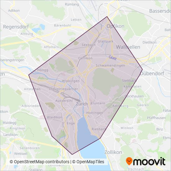 Carte de la zone de couverture de Verkehrsbetriebe Zürich INFO+