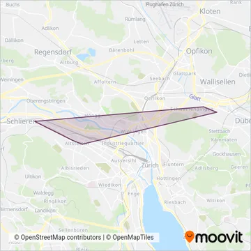 Carte de la zone de couverture de Verkehrsbetriebe Zürich INFO+ (Bus)