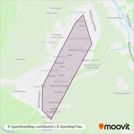 Ortsbus Saas-Fee coverage area map