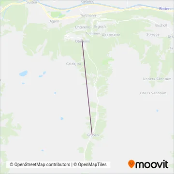 Carte de la zone de couverture de Busbetrieb Oberems-Gruben