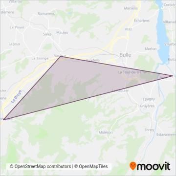Transports publics fribourgeois Ersatzverkehr coverage area map