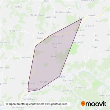 Carte de la zone de couverture de Verein Dampfbahn Bern