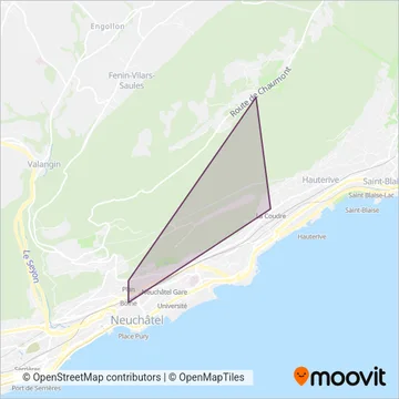 Carte de la zone de couverture de Transports Publics Neuchâtelois SA