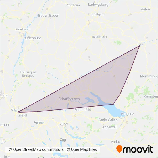 DB Regio AG Baden-Württemberg (Rail) coverage area map