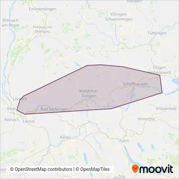 Carte de la zone de couverture de Südbadenbus