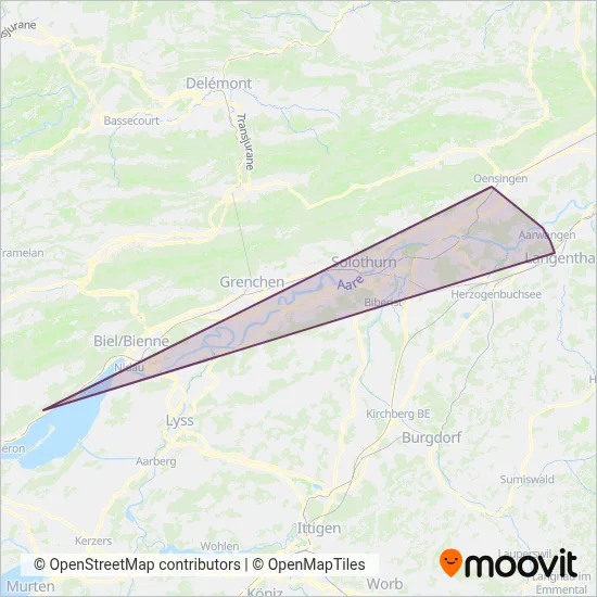 Aare Seeland mobil Ersatzverkehr coverage area map