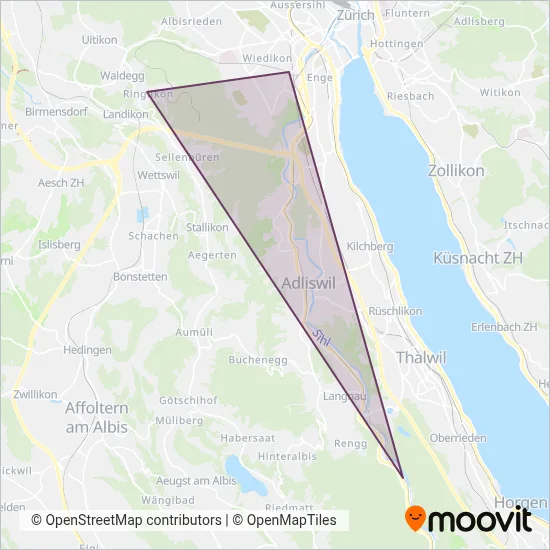 Sihltal-Zürich-Uetliberg-Bahn Ersatzverkehr coverage area map