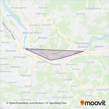Carte de la zone de couverture de Basler Personenschifffahrt AG