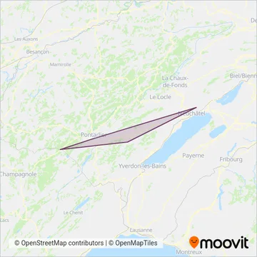 Carte de la zone de couverture de Transport Publics Neuchâtelois SA Ersatzverkehr