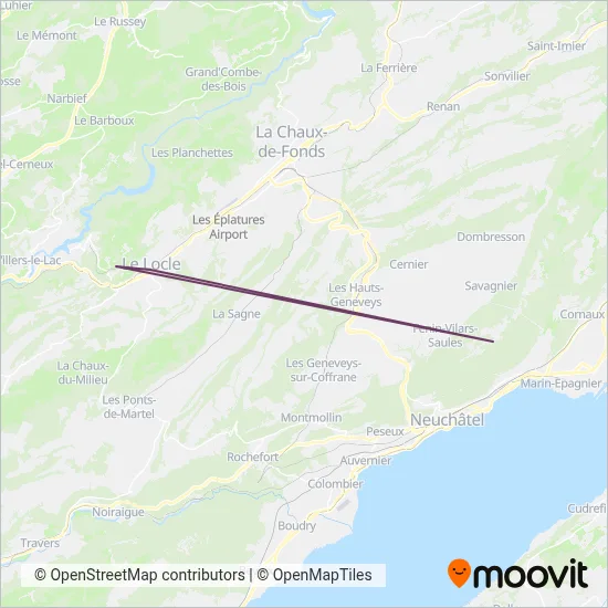 Transport Publics Neuchâtelois SA Ersatzverkehr coverage area map