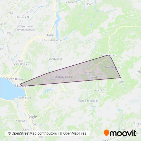 Montreux-Oberland Bernois Ersatzverkehr coverage area map