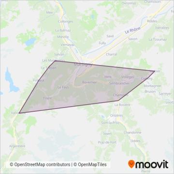 Transports de Martigny et Régions Ersatzverkehr coverage area map