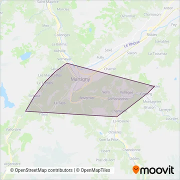 Carte de la zone de couverture de Transports de Martigny et Régions Ersatzverkehr