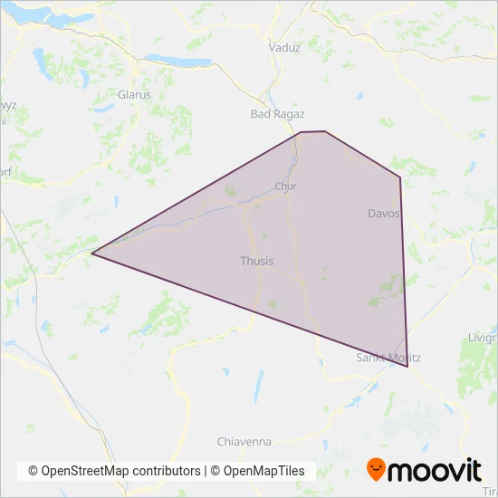 Rhätische Bahn Ersatzverkehr coverage area map