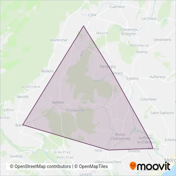 Carte de la zone de couverture de Transports de la région Morges-Bière-Cossonay Ersatzverkehr